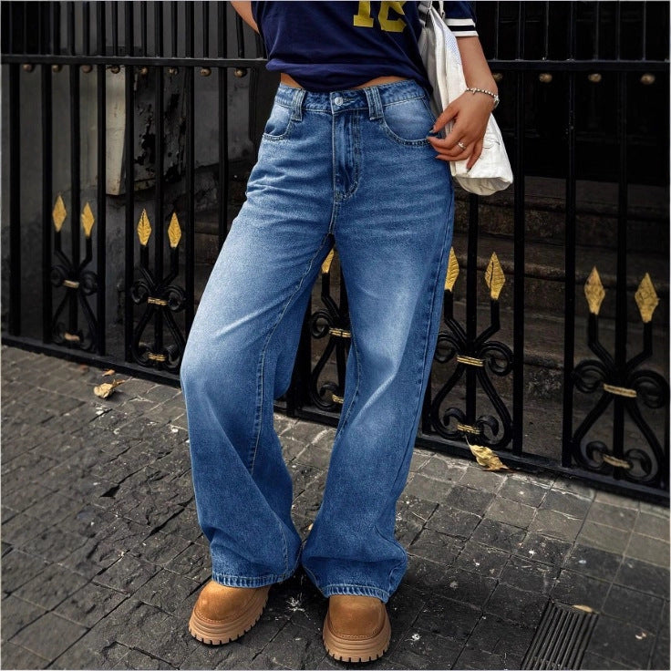 Women's High-Waist Wide Denim Pants with Palazzo Cut Mune Fashion