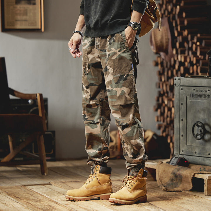 Herren Camouflage-Cargojogger aus robustem Ripstop mit Tunnelzugbund, Kniefalten und elastischen Bündchen Mune Fashion