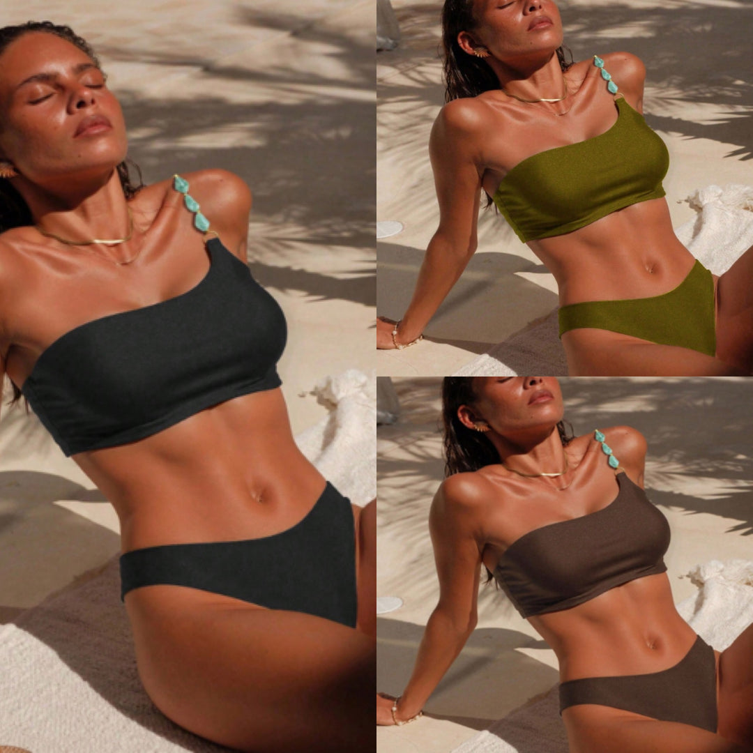 Women's One-Shoulder Bikini Set with Stylish Jewelry Detail Mune Fashion