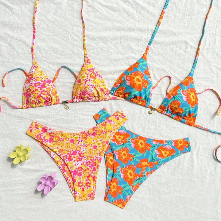 Ladies triangle bikini set with floral patterns and refined straps Mune Fashion