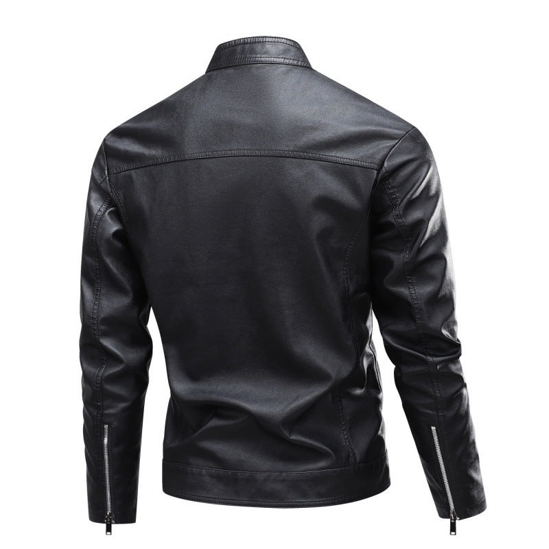 Men's Fashion Leather Jacket with Stand-Up Collar and Practical Zipper Pockets Mune Fashion
