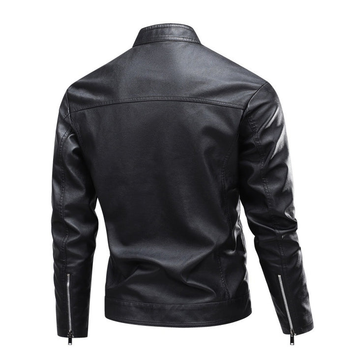 Men's Fashion Leather Jacket with Stand-Up Collar and Practical Zipper Pockets Mune Fashion