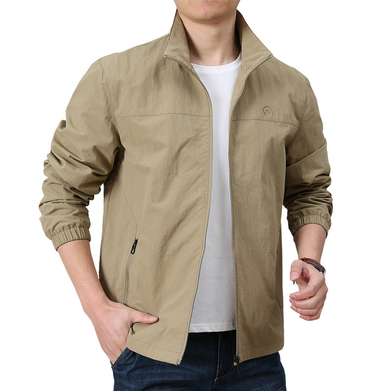 Men's Lightweight Urban Windbreaker with Stand-up Collar, Elastic Cuffs, and Side Zipper Pockets Mune Fashion