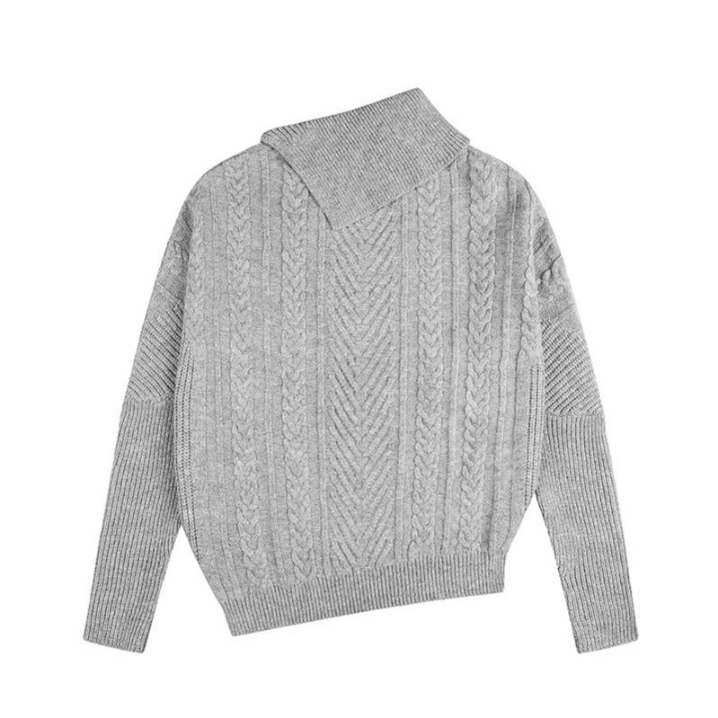 Women's asymmetrical cable knit sweater with diagonal turtleneck and oversized fit Mune Fashion