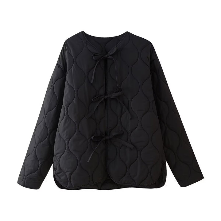 Women geometric quilted oversized liner jacket without collar Mune Fashion
