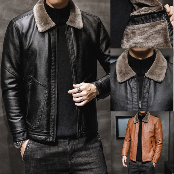 Men's Leather-Look Pilot Jacket with Teddy Collar and Concealed Zip Mune Fashion