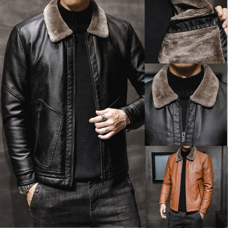 Men's Leather-Look Pilot Jacket with Teddy Collar and Concealed Zip Mune Fashion