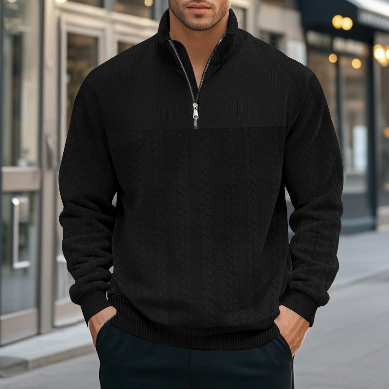 Men's structured half-zip knit pullover with stand-up collar and cable pattern Mune Fashion