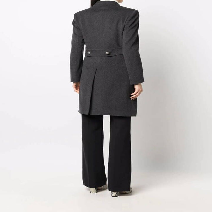 Women's Double-breasted Wool Blend Coat with Conical Gold Buttons and Slim Fit Mune Fashion