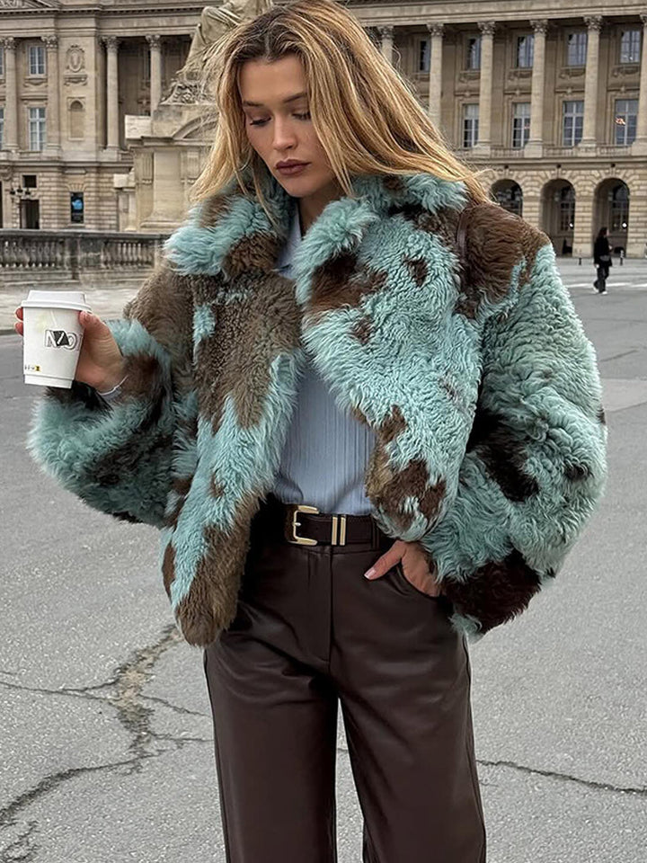 Women's Cropped Faux Fur Coat with Voluminous Shawl Collar Mune Fashion