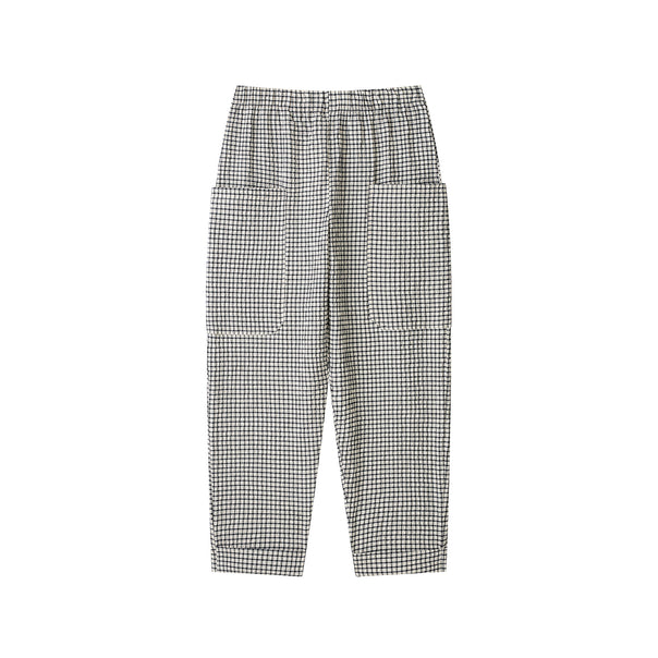Women Checked Cotton Trousers with Elastic Waistband and Patch Pockets Mune Fashion