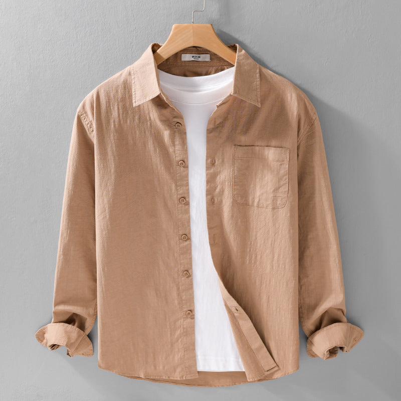 Men's Breathable Relaxed Shirt made of Linen-Cotton Blend with Chest Pocket and Classic Button Placket Mune Fashion
