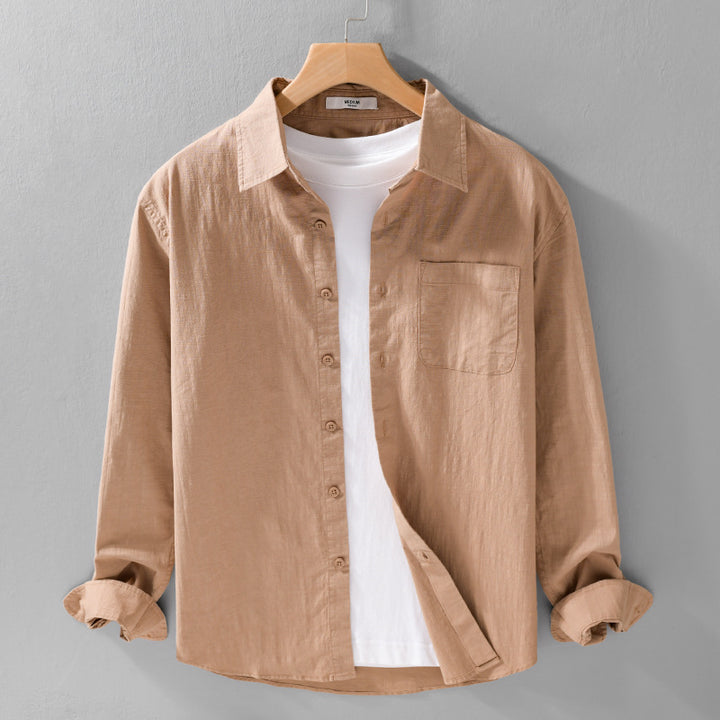 Men's Breathable Relaxed Shirt made of Linen-Cotton Blend with Chest Pocket and Classic Button Placket Mune Fashion
