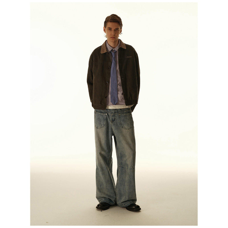 Men's Boxy Canvas Jacket with Cord Collar and Concealed Button Placket Mune Fashion