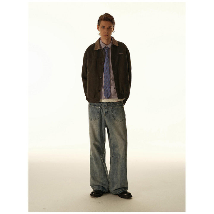 Men's Boxy Canvas Jacket with Cord Collar and Concealed Button Placket Mune Fashion