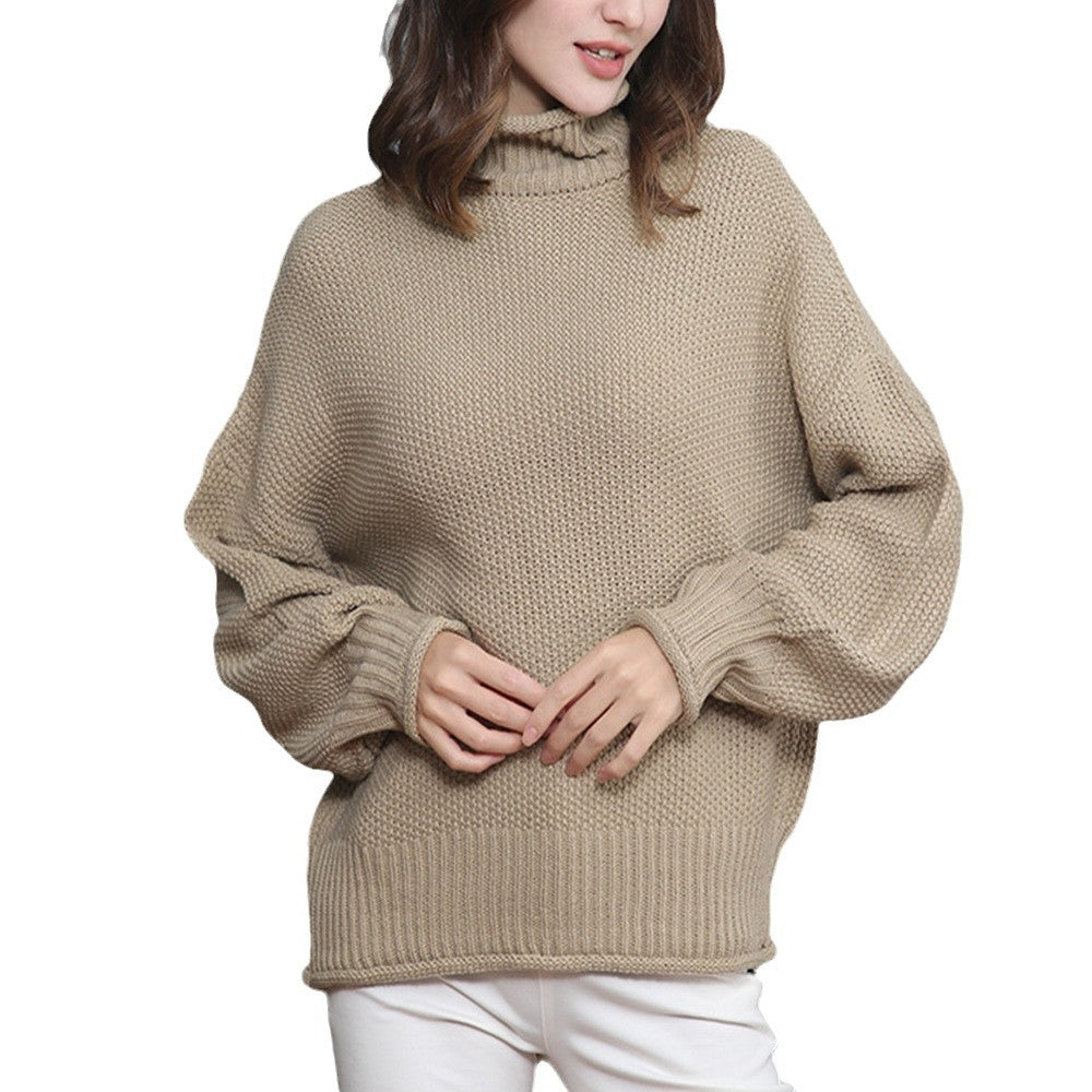 Women's Chunky Knit Turtleneck Sweater with Balloon Sleeves Mune Fashion