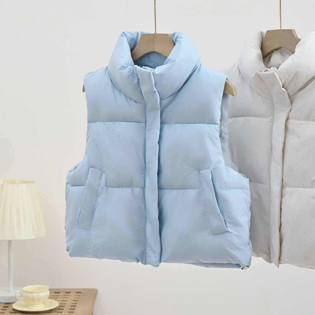 Women's Insulated Sleeveless Padded Gilet with Quilted Stand-up Collar Mune Fashion