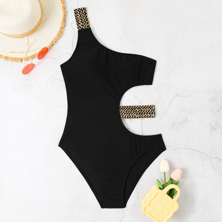 Women's One-Piece Swimsuit with Elegant Cut-Outs and Chain Detail