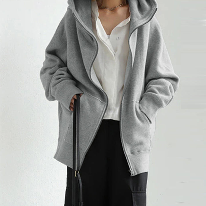 Women's oversized zip-up hoodie with kangaroo pocket made of fluffy fleece Mune Fashion