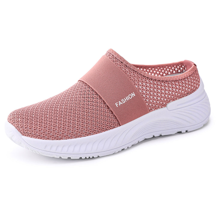 Women's breathable knit slippers with elastic mid-strap and shock-absorbing wave sole Mune Fashion