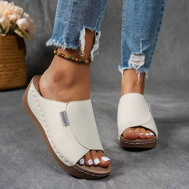 Ladies nan anatomically shaped slip-on sandal with ergonomic wedge sole and stitched edge seam Mune Fashion
