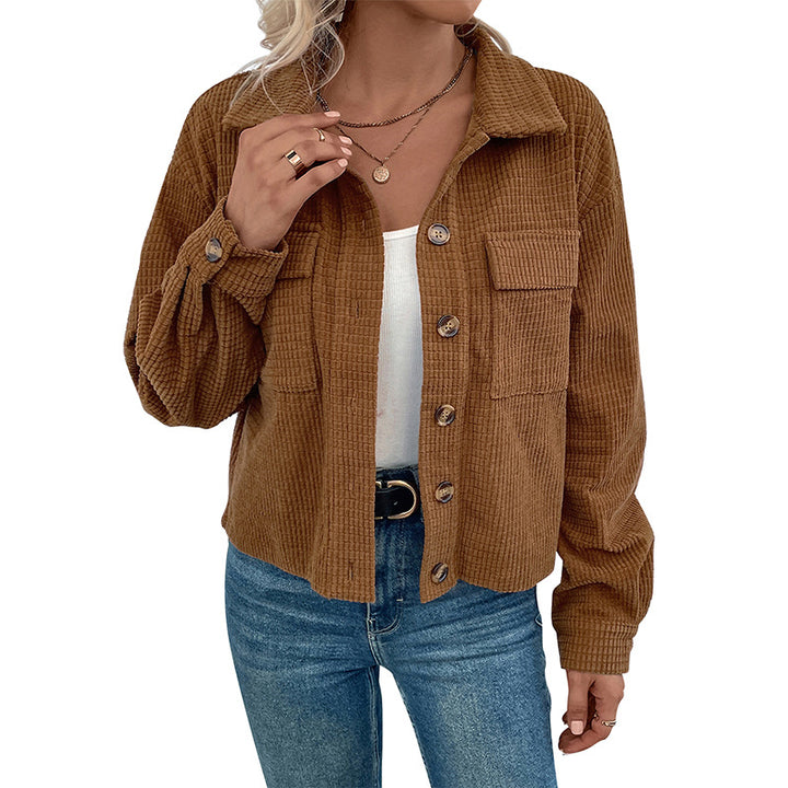 Women Casual Cord Jacket with Button Placket Mune Fashion