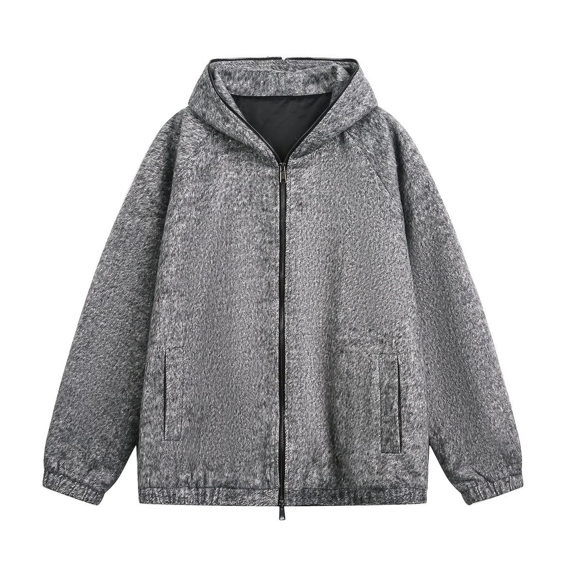 Unisex Technical Oversized Hooded Jacket in Wool Look with Two-Way Zipper Mune Fashion