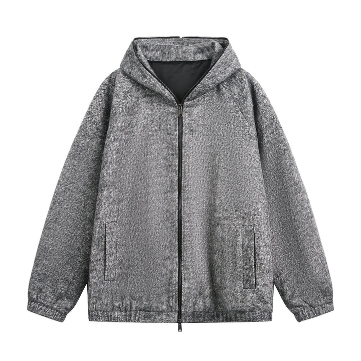Unisex Technical Oversized Hooded Jacket in Wool Look with Two-Way Zipper Mune Fashion