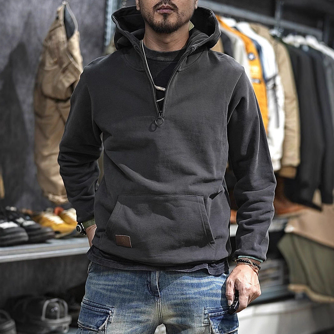 Men's Comfortable Hooded Sweatshirt with Half Zipper Mune Fashion