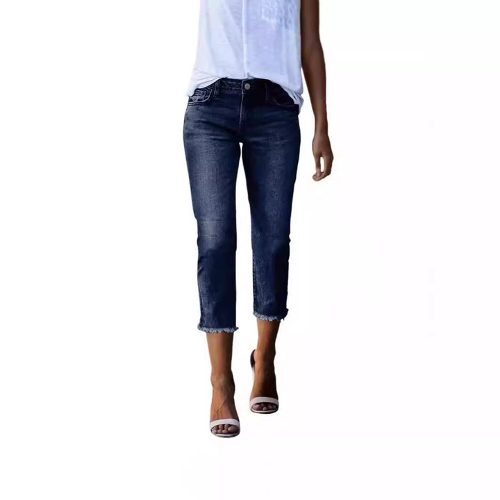 Women’s straight-cut jeans in cropped length with frayed hem Mune Fashion