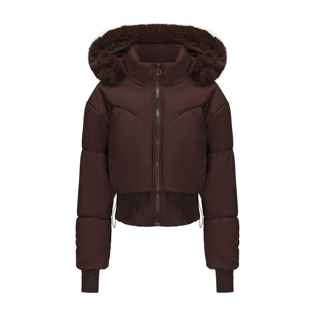 Mune | Ladies Cropped Down Jacket with Removable Hood and Faux Fur Trim