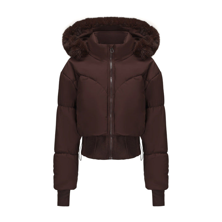 Mune | Ladies Cropped Down Jacket with Removable Hood and Faux Fur Trim