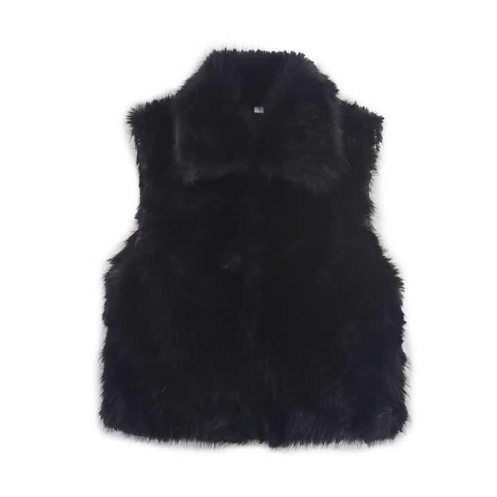 Women's Sleeveless Faux Fur Vest with Stand-Up Collar and Fluffy Texture Mune Fashion