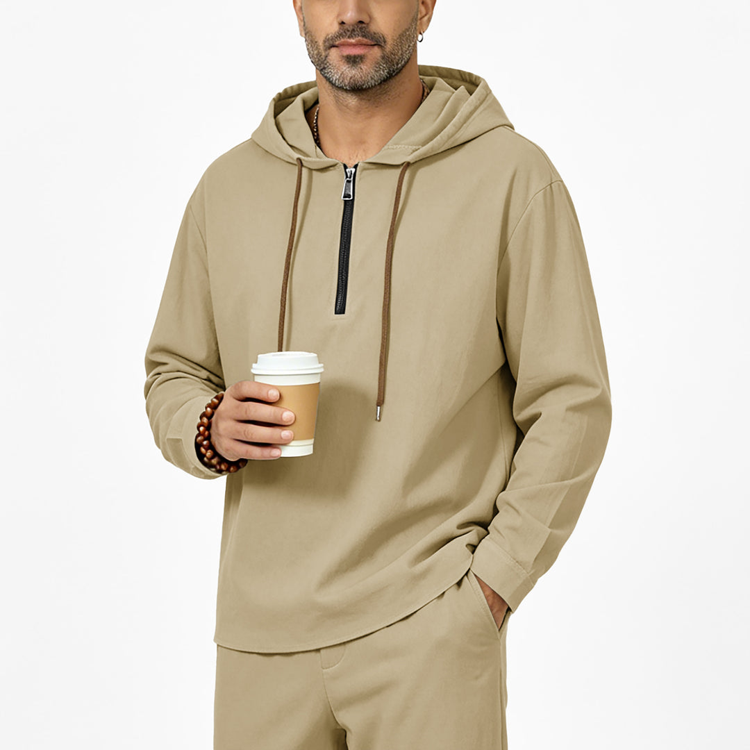 Men's hoodie with half zip, drawstring and rounded hem Mune Fashion