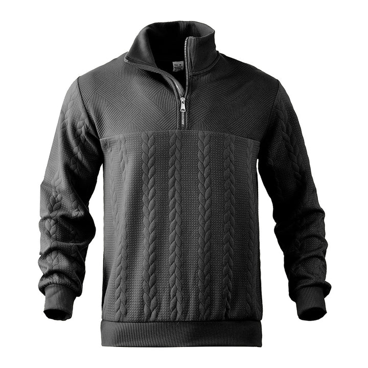 Men's Half-Zip Pullover with Cable Knit Look and Structural Panels Mune Fashion