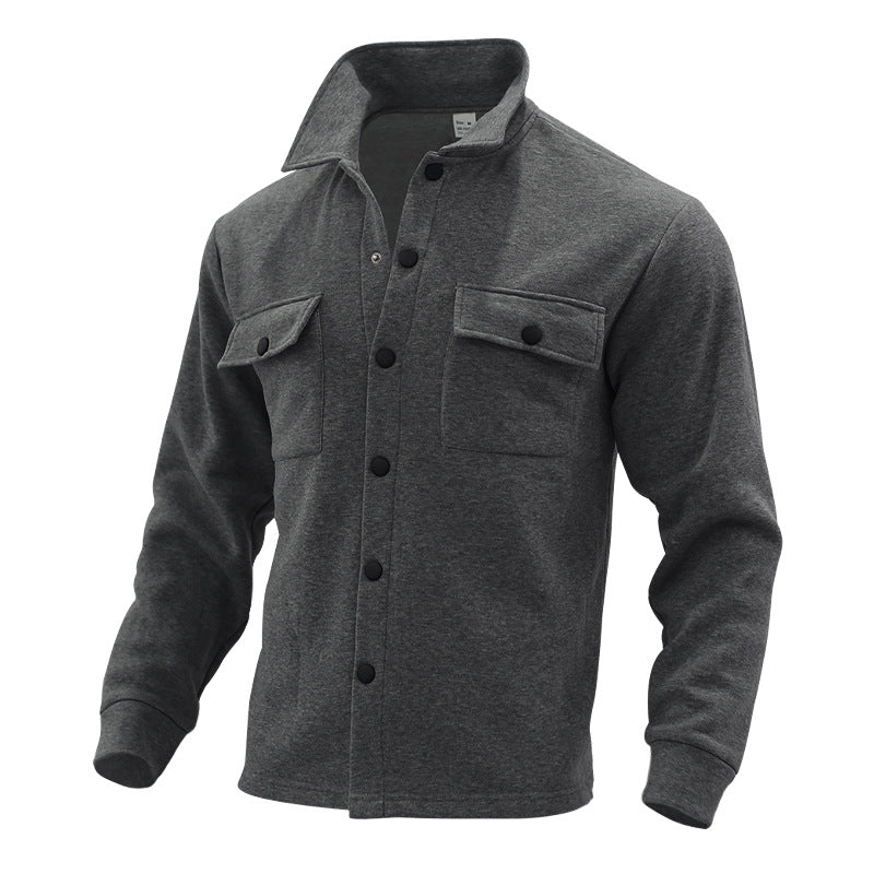 Men's Fleece Shirt Jacket with Two Chest Pockets and Stylish Stand-Up Collar Mune