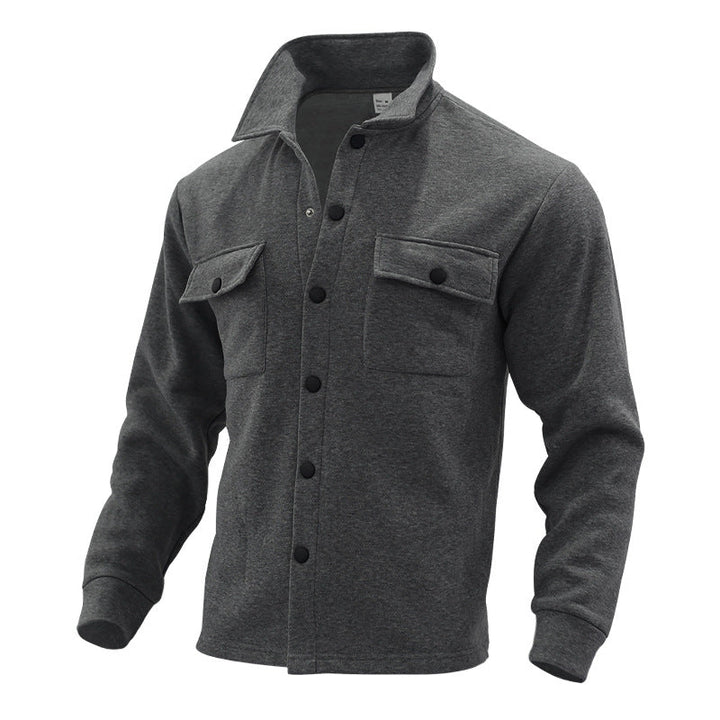 Men's Fleece Shirt Jacket with Two Chest Pockets and Stylish Stand-Up Collar Mune