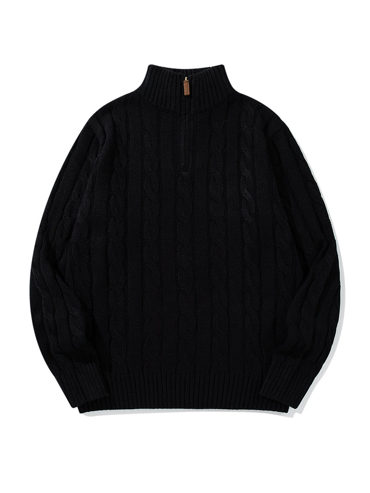 Unisex cable knit half-zip sweater with high ribbed collar and oversized fit Mune Fashion