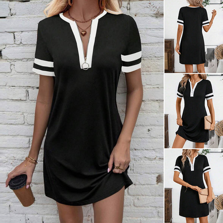 Women's nan tunic-mini dress with ring zipper and sporty sleeve stripes Mune Fashion