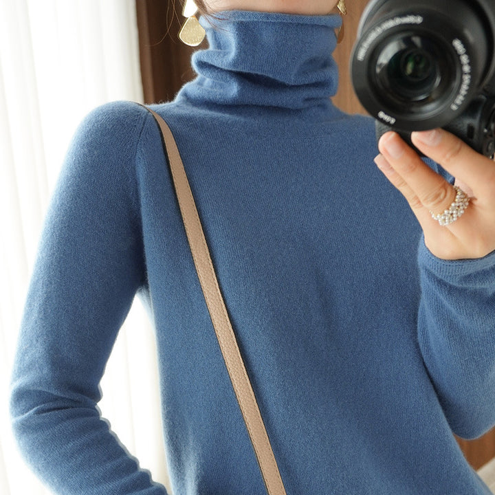 Women's Soft Roll Neck Sweater in Cashmere-Look with Thumb Hole and Fitted Silhouette Mune Fashion