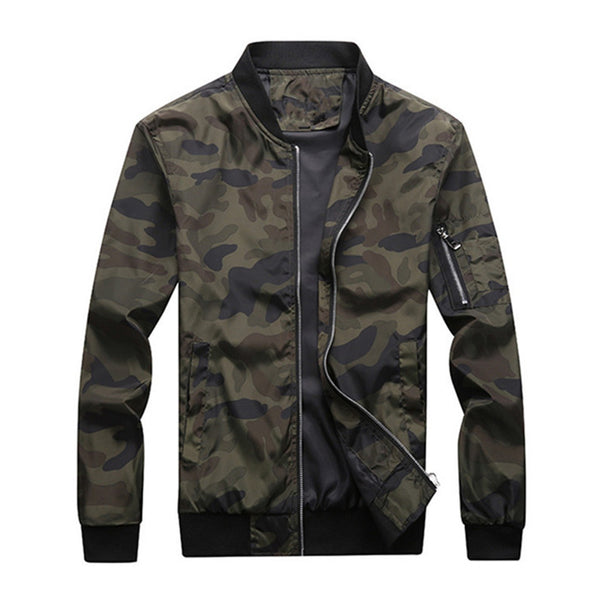 Men's Camouflage Bomber Jacket with Arm Pocket, Elastic Cuffs, and Lightweight Windbreaker Quality Mune Fashion