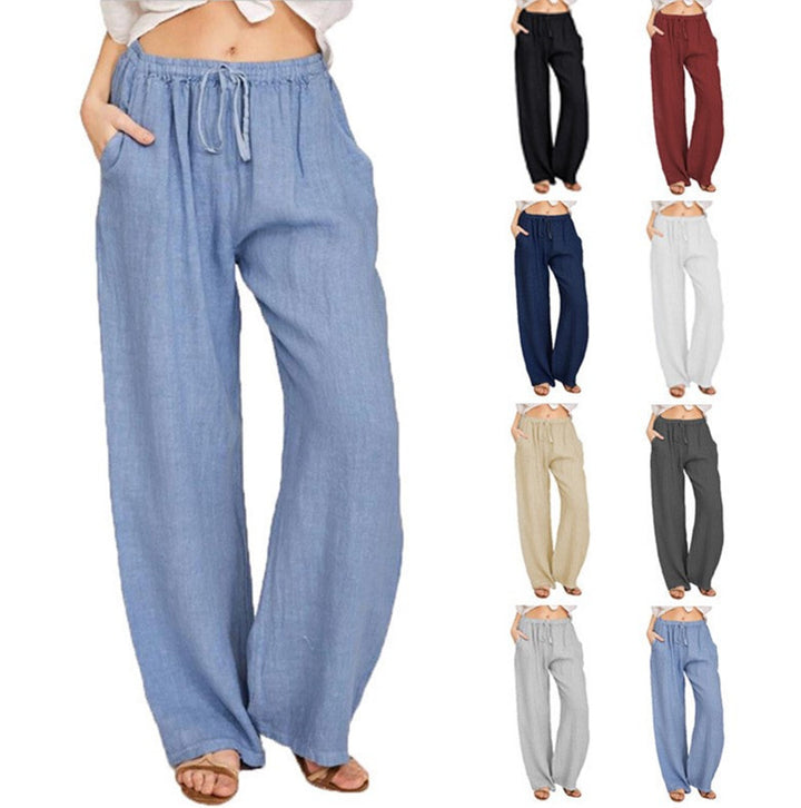 Women's airy palazzo pants with drawstring waistband, elastic waist finish, and side pockets Mune Fashion