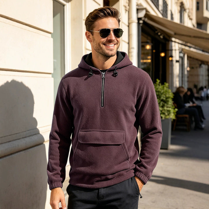 Men's fleece hoodie with half zipper, kangaroo pocket, and adjustable hood Mune Fashion