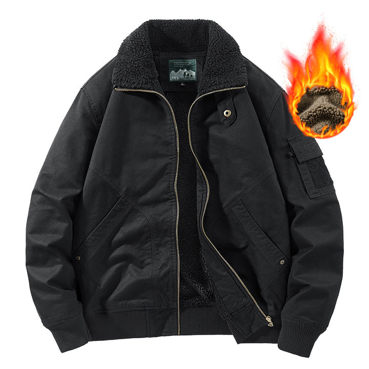 Men's heavy canvas bomber with warming Sherpa inner lining, ergonomic seams, and concealed zip placket Mune Fashion