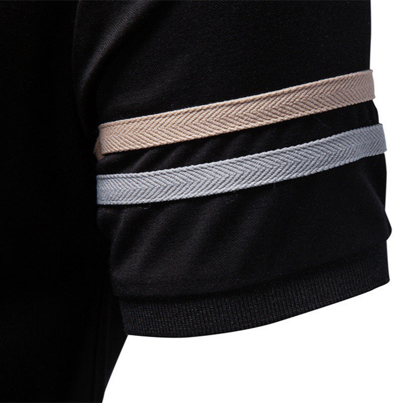 Men's breathable elastic polo shirt with short zipper and contrast stripes on sleeves Mune Fashion
