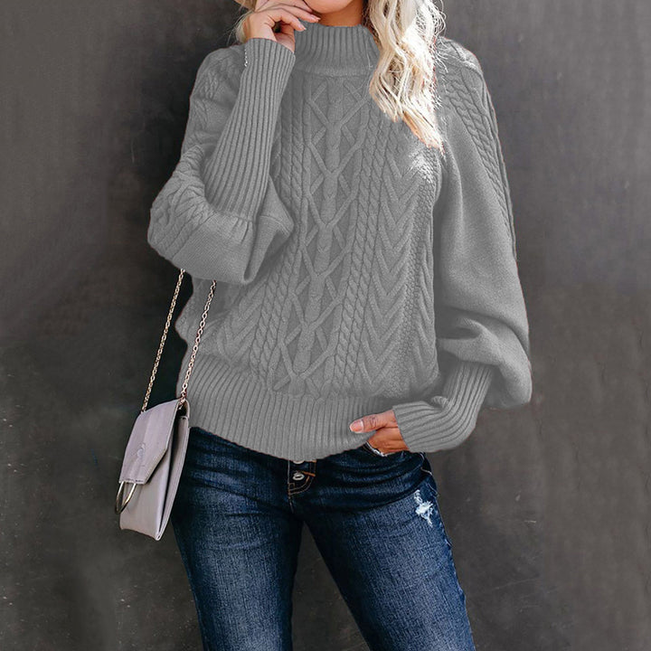 Women's cable knit sweater with turtleneck and balloon sleeves Mune Fashion