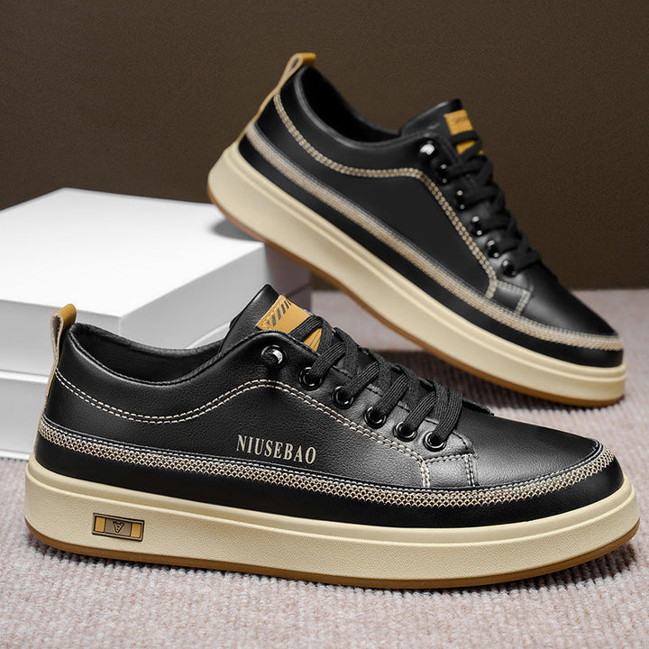 Women's Fashionable Leather Sneakers with Comfortable Cushioning and Slip-Resistant Sole Mune Fashion