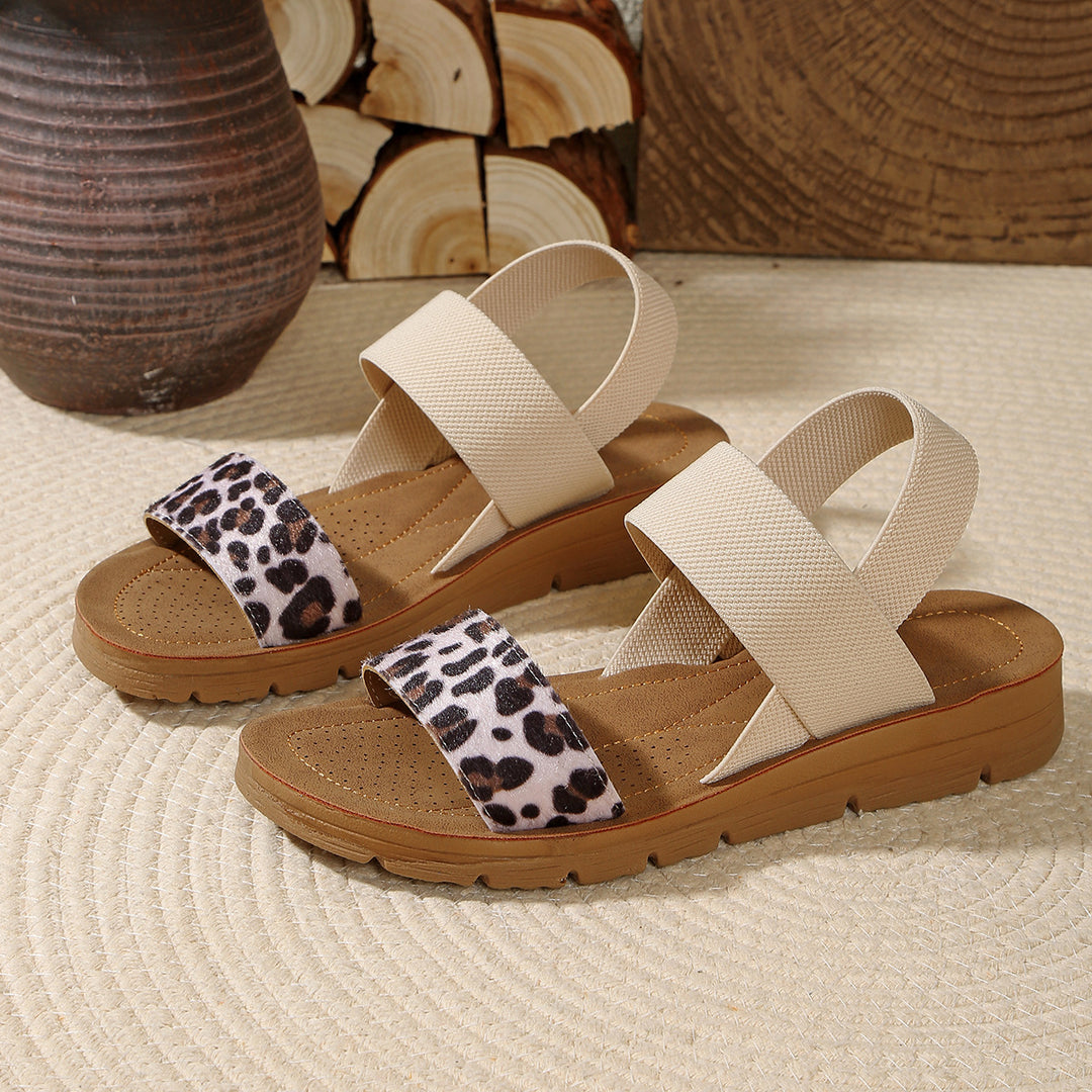 Damen Sandalen mit elastischen Kreuzriemen und Leoprint-Zehenriemen Mune Fashion