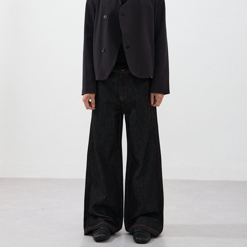 Men's Ultra-Wide Raw Denim Marlene Trousers with Contrast Seams Mune Fashion