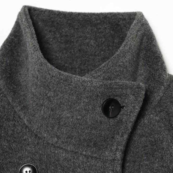 Women Short Peacoat with Double Breasted, High Standing Collar, Shoulder Epaulettes and Adjustable Cuffs Mune Fashion